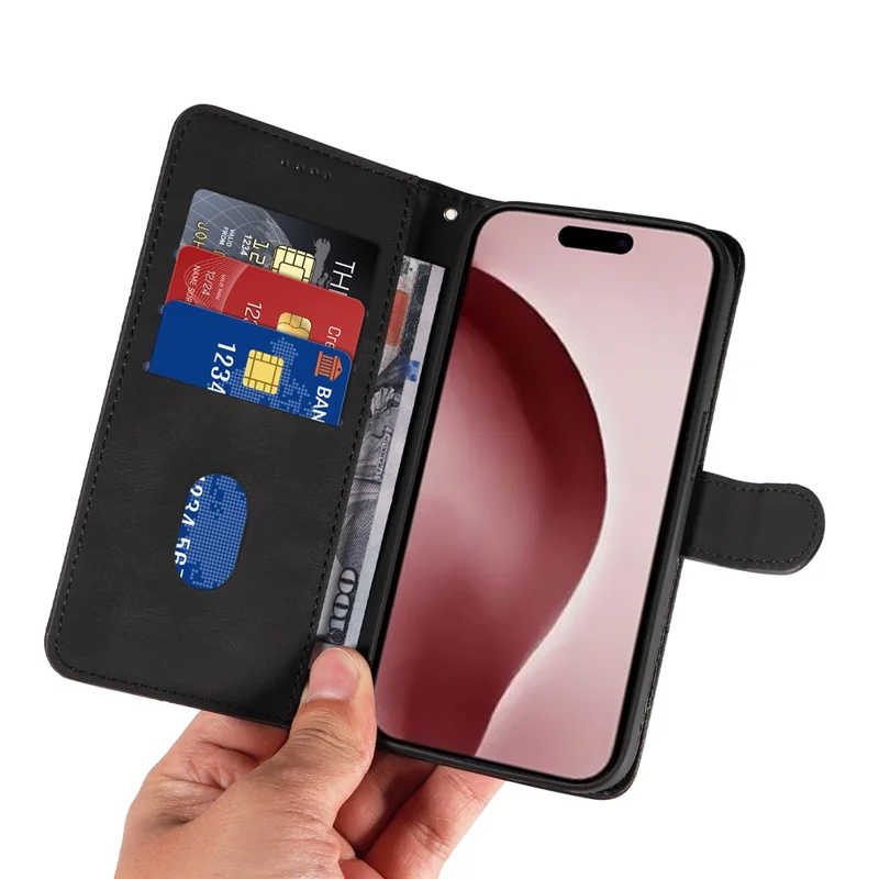 For iPhone 16 Pro Case Curved Line Imprint PU Leather Flip Phone Cover - Black