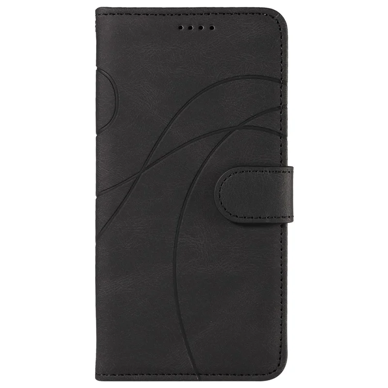 For iPhone 16 Pro Case Curved Line Imprint PU Leather Flip Phone Cover - Black