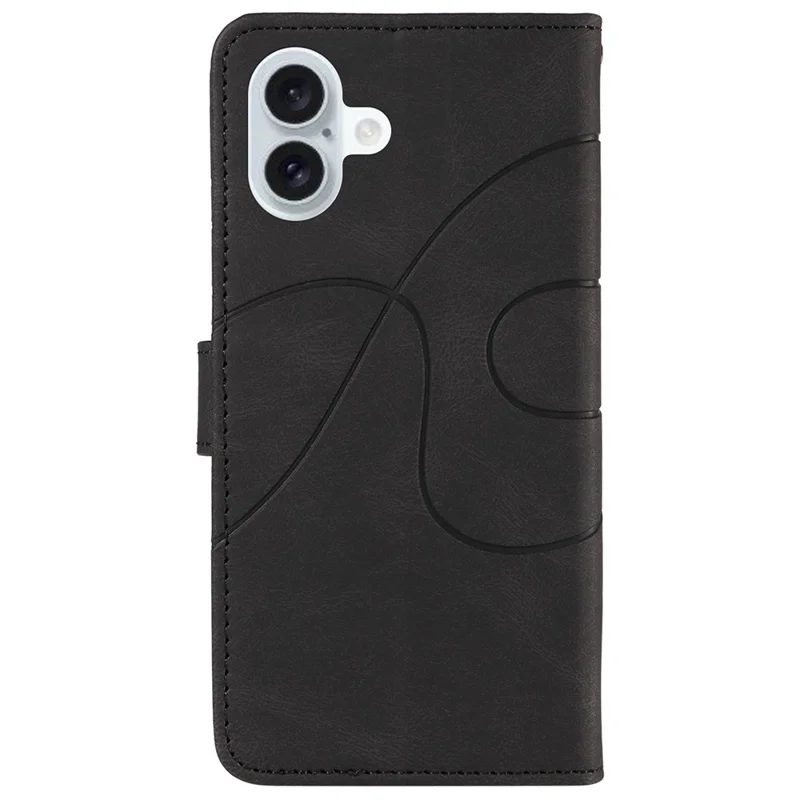 Para iPhone 16 Plus Case Curved Line Imprint Leather Wallet Stand Phone Cover - Preto