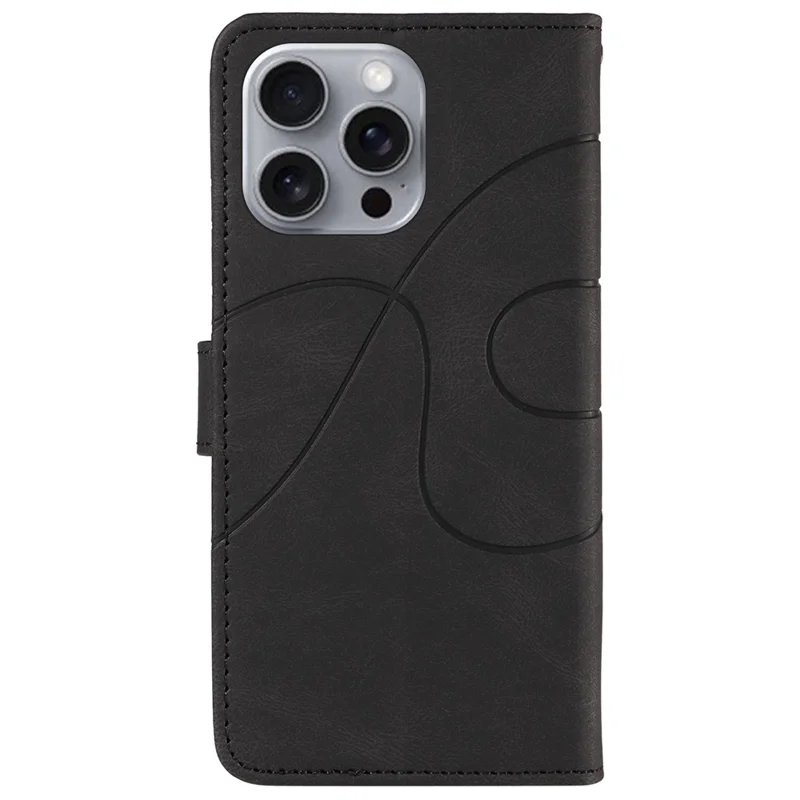 Para iPhone 16 Pro Max Case Leather Stand Feature Flip Phone Cover Line Pattern - Black