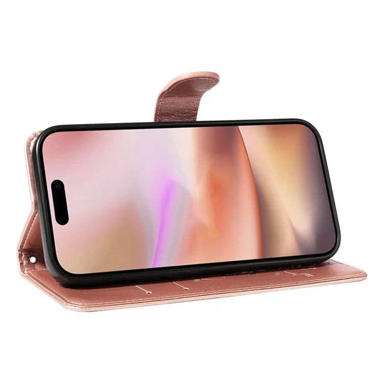Für iPhone 16 Plus Case Butterfly Flower PU Leder Telefonhülle Kartenfach / Bar-Schlitze - Roségold