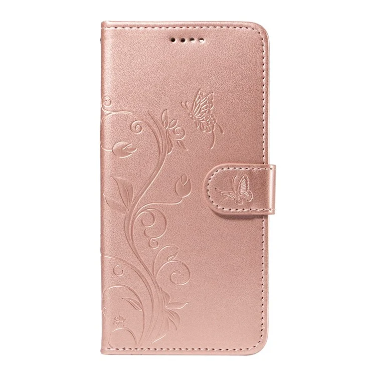 Für iPhone 16 Plus Case Butterfly Flower PU Leder Telefonhülle Kartenfach / Bar-Schlitze - Roségold