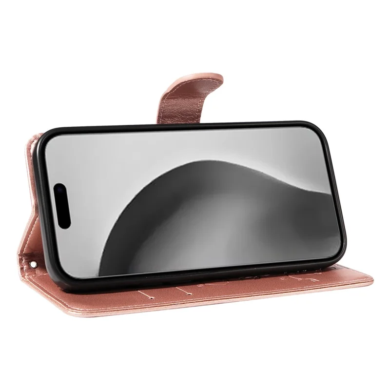 For iPhone 16 Pro Max PU Leather Cases Flower Pattern Wallet Stand Phone Cover with Strap - Rose Gold