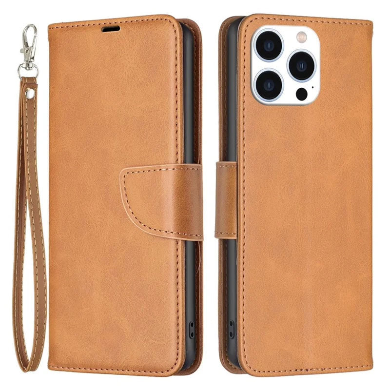 For iPhone 16 Pro Case Folding Stand Anti-Fall Leather Mobile Phone Cover with Hand Strap - Yellow