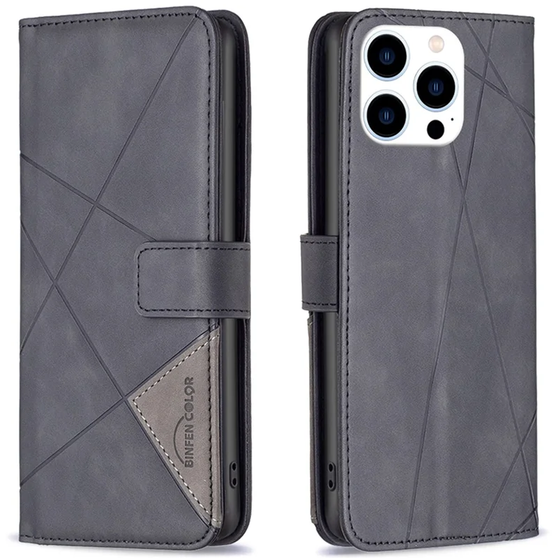 BINFEN COLOR BF05 Für iPhone 16 Pro Hülle Ledergeldbörse Handyhülle Geometrisch geprägt - Schwarz