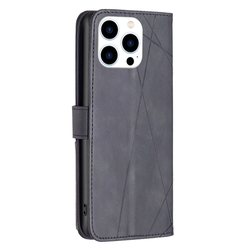 BINFEN COLOR BF05 Für iPhone 16 Pro Hülle Ledergeldbörse Handyhülle Geometrisch geprägt - Schwarz