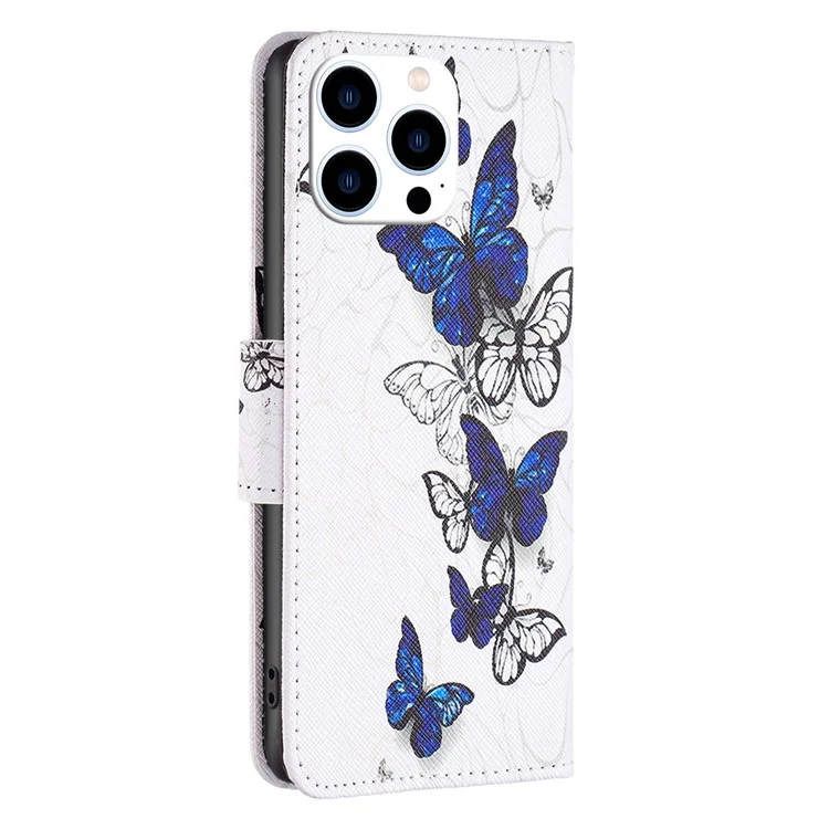 Funda tipo cartera de cuero con tapa para iPhone 16 Pro, con estampado de mariposas