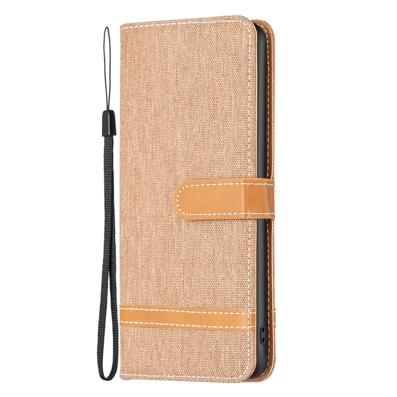 For iPhone 16 Pro Case Jeans Cloth Texture Wallet Splicing Phone Leather Cover -  Brown