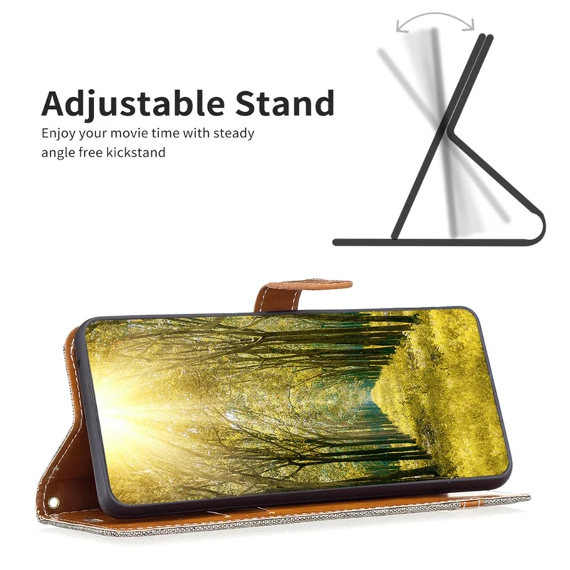 For iPhone 16 Pro Case Jeans Cloth Texture Wallet Splicing Phone Leather Cover -  Grey