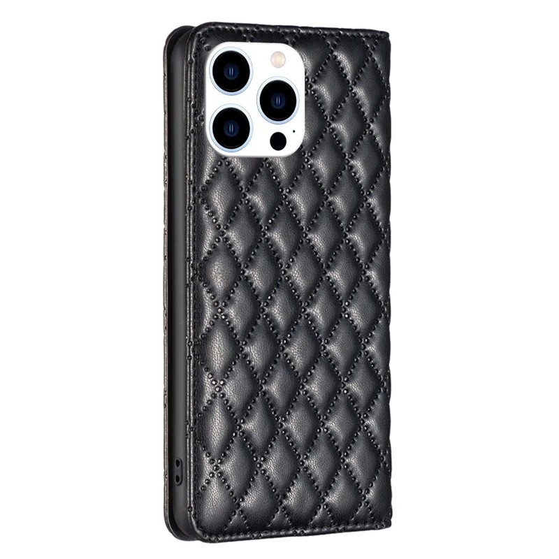 BINFEN COLOR BF Style-16 For iPhone 16 Pro Case PU Leather Phone Stand Phone Cases   - Black