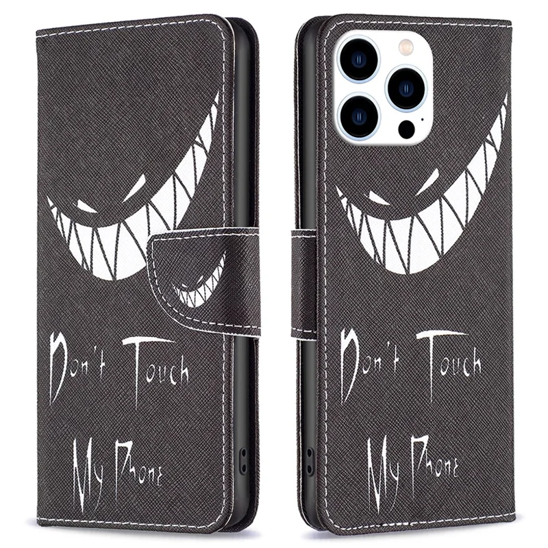 For iPhone 16 Pro Leather Case Pattern Printing Wallet Stand Phone Cover -  Don't Touch My Phone
