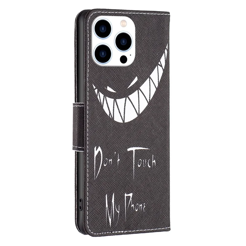 For iPhone 16 Pro Leather Case Pattern Printing Wallet Stand Phone Cover -  Don't Touch My Phone