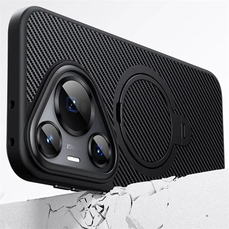 For Huawei Pura 70 Pro / Pura 70 Pro+ Case Carbon Fiber Texture PC+TPU Phone Cover With Magnetic Stand - Black