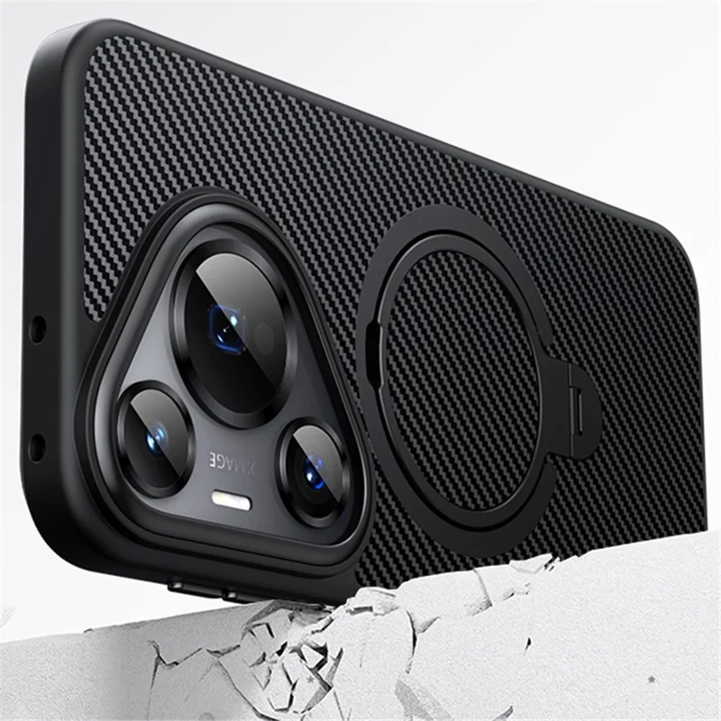 Para Huawei Pura 70 Pro / Pura 70 Pro+ Case Textura de Fibra de Carbono PC+TPU Capa de Telefone com Suporte Magnético - Prata