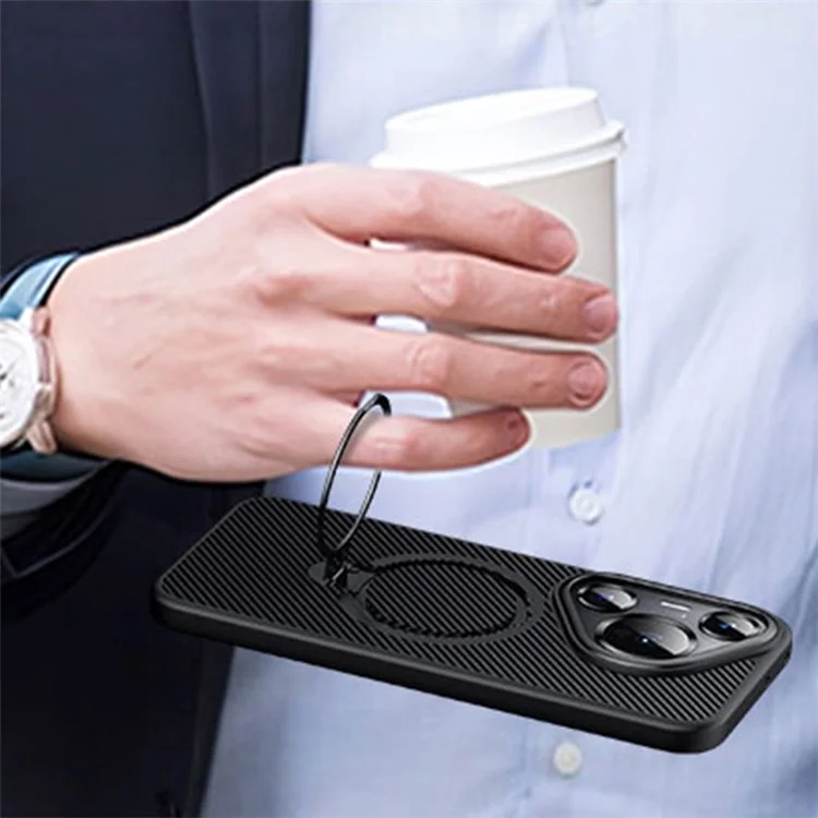 For Huawei Pura 70 Case Compatible with MagSafe Carbon Fiber Texture PC+TPU Kickstand Phone Cover - Black