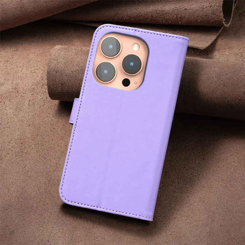 For iPhone 16 Pro Max Case Four Leaf Clover Phone Protection Leather Cover - Purple