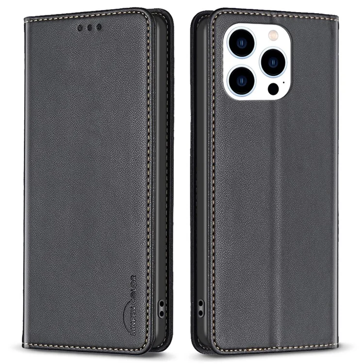 BINFEN COLOR BF18 For iPhone 16 Pro Max Case Magnetic Closing Leather Phone Cover -  Black