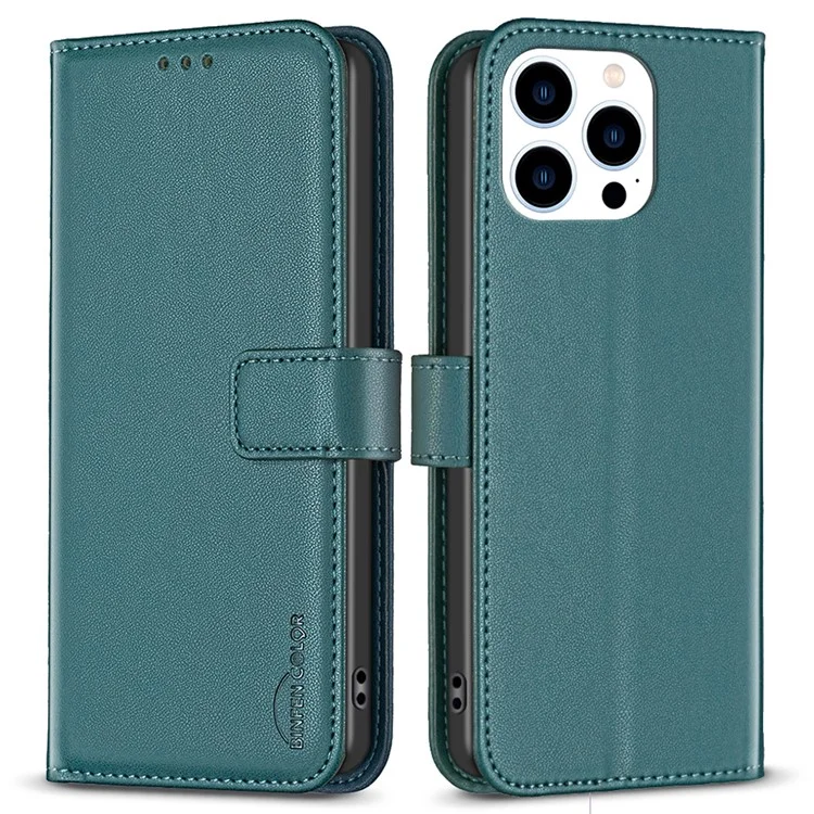 BINFEN COLOR BF17 For iPhone 16 Pro Max Case Flip Leather Wallet Phone Cover - Green