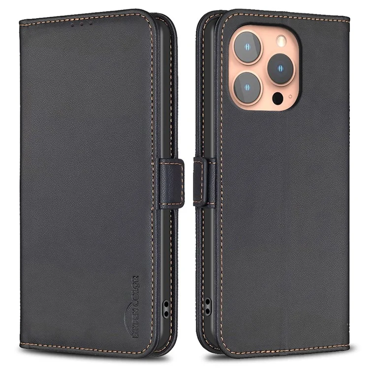BINFEN COLOR BF31 Per iPhone 16 Pro Max Case Dual Magnetic Clasp PU Leather Phone Cover - Nero