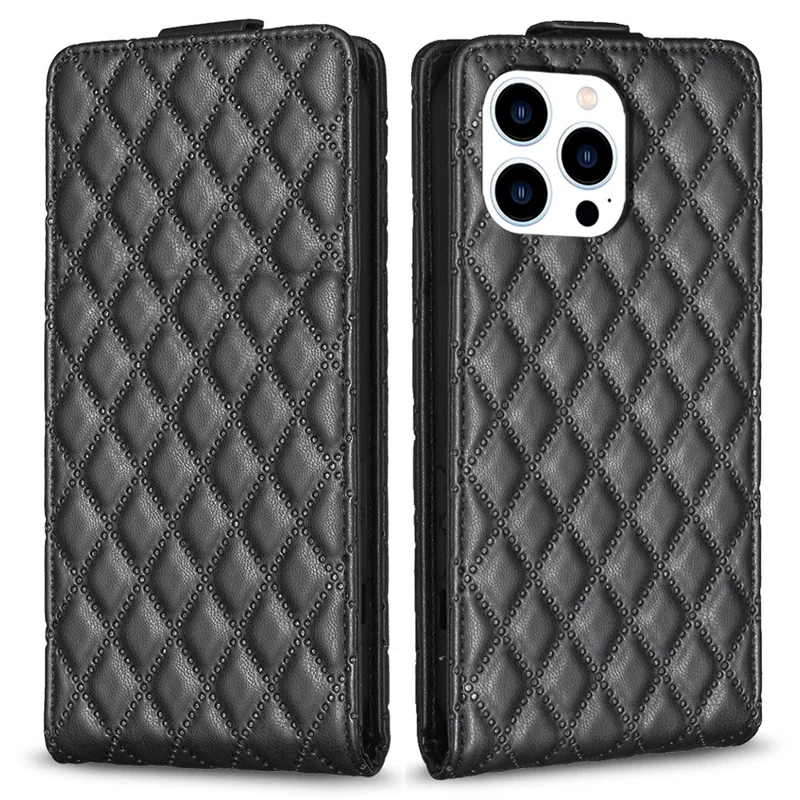 BF30 For iPhone 16 Pro Max Case Rhombus Grid Vertical Flip Leather Phone Cover - Black