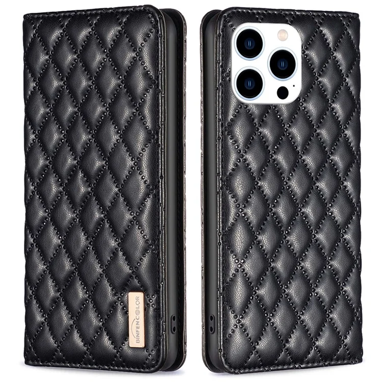 BINFEN COLOR BF Style-16 For iPhone 16 Pro Max Case PU Leather Phone Cover with Card Slots -  Black
