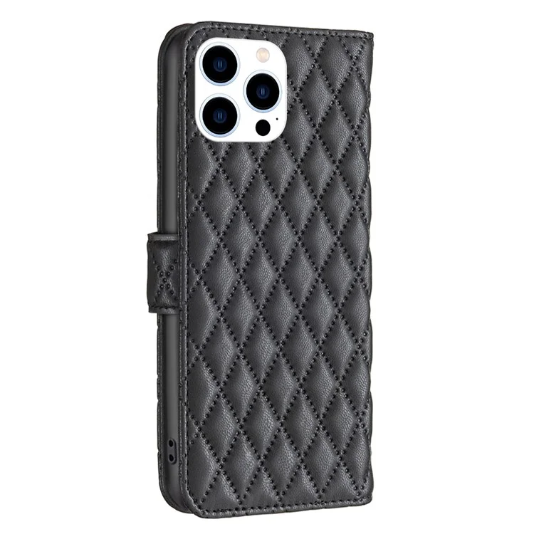 BINFEN COLOR BF Style-14 Capa para iPhone 16 Pro Max Capa de couro Bolso para cartão e dinheiro - Preto