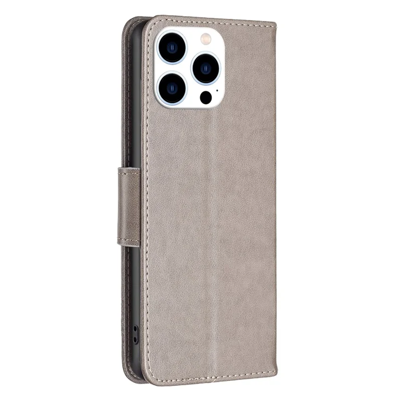 For iPhone 16 Pro Max Case Wallet Leather Phone Cover Butterflyimprinted -  Grey