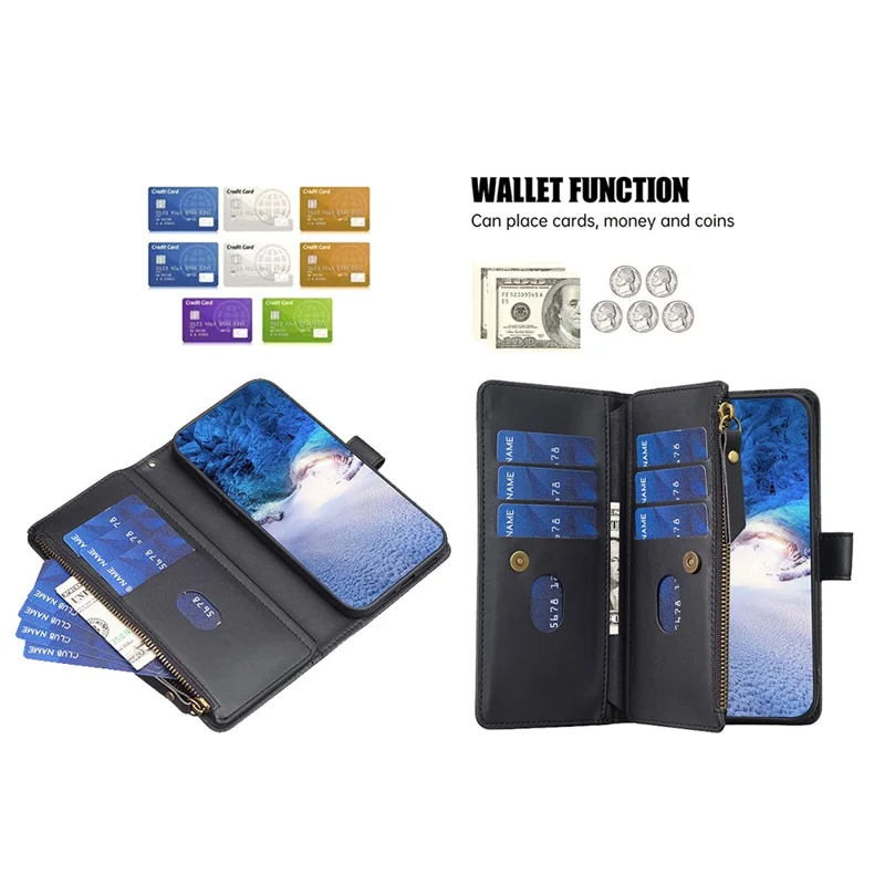 BF Style-19 for iPhone 16 Pro Max Case PU Leather Zipper Wallet Flip Phone Cover - Black