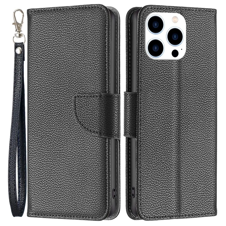 Per iPhone 16 Pro Max Case Wallet Litchi Texture Leather Phone Cover - Nero