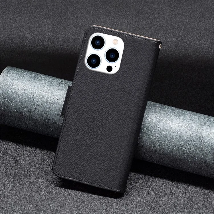 Per iPhone 16 Pro Max Case Wallet Litchi Texture Leather Phone Cover - Nero
