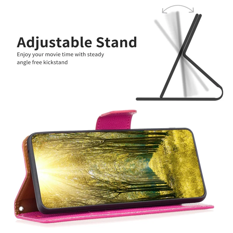 For iPhone 16 Pro Max Wallet Case with Wrist Strap Litchi Texture Leather Phone Stand Cover - Rose