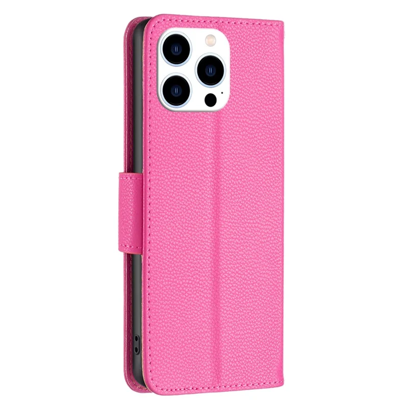 For iPhone 16 Pro Max Wallet Case with Wrist Strap Litchi Texture Leather Phone Stand Cover - Rose