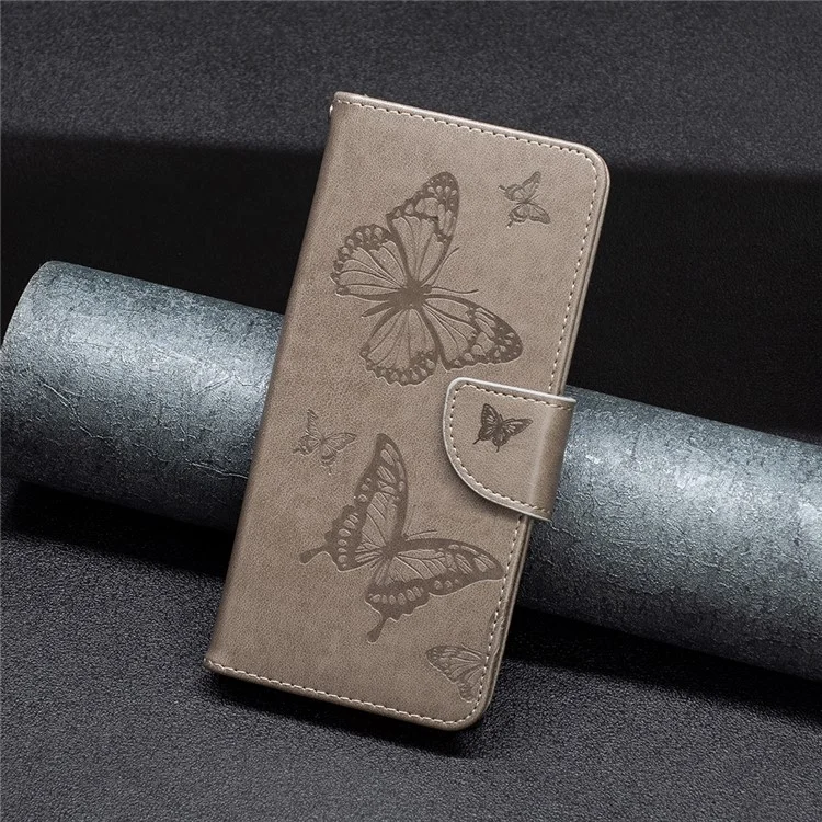 Für iPhone 16 Pro Case Butterfly-Muster Leder-Handyhülle mit Handschlaufe - Grau