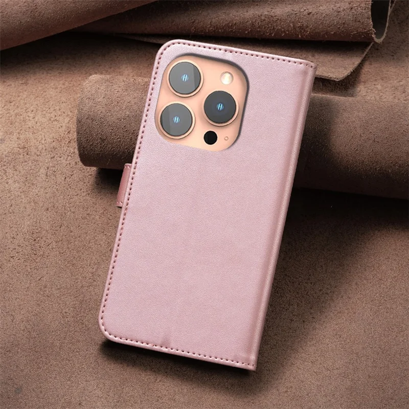 Voor iPhone 16 Pro hoesje Gelukkig Klaverpatroon Leren telefoonhoes - Roze