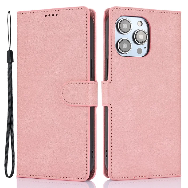For iPhone 16 Case PU Leather Phone Cover Card Holder Magnetic Clasp Protective - Pink