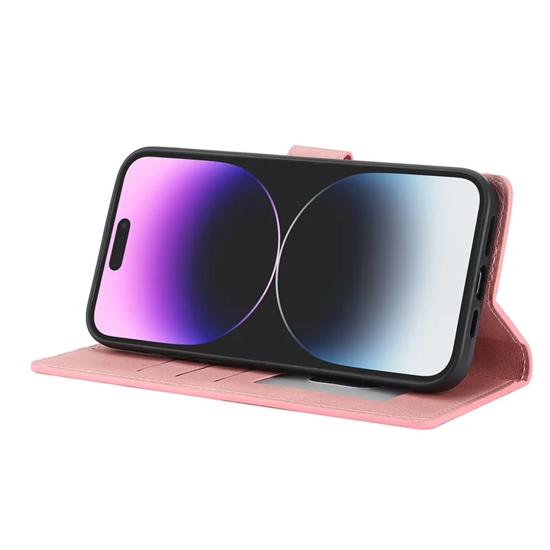 For iPhone 16 Case PU Leather Phone Cover Card Holder Magnetic Clasp Protective - Pink