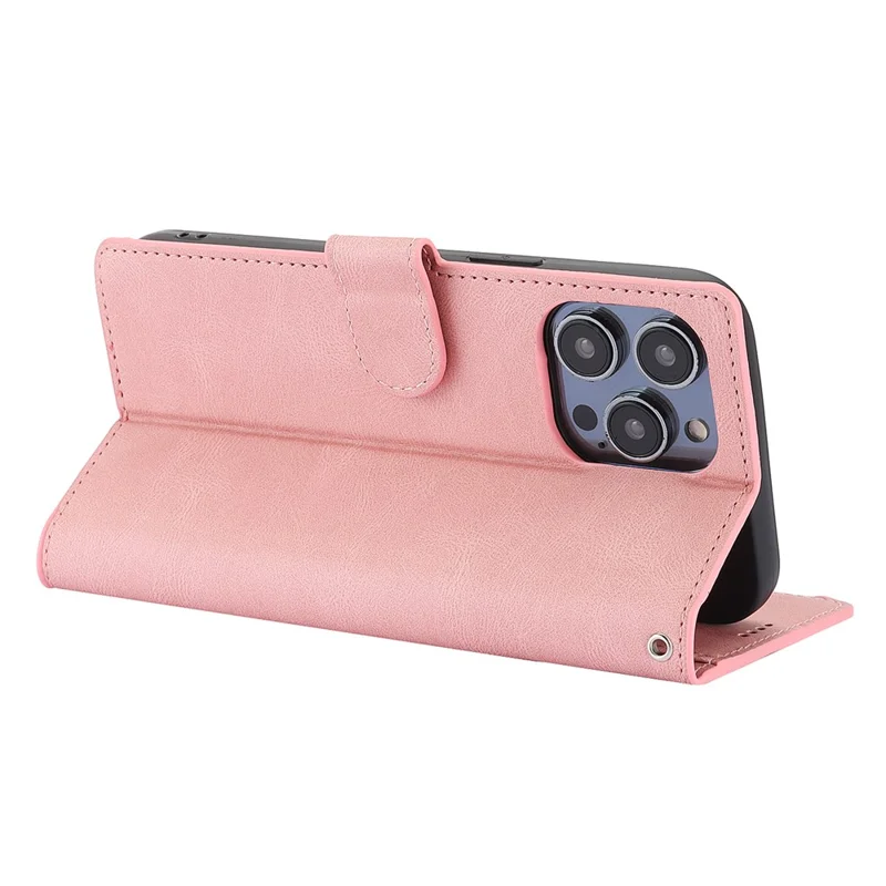 For iPhone 16 Case PU Leather Phone Cover Card Holder Magnetic Clasp Protective - Pink
