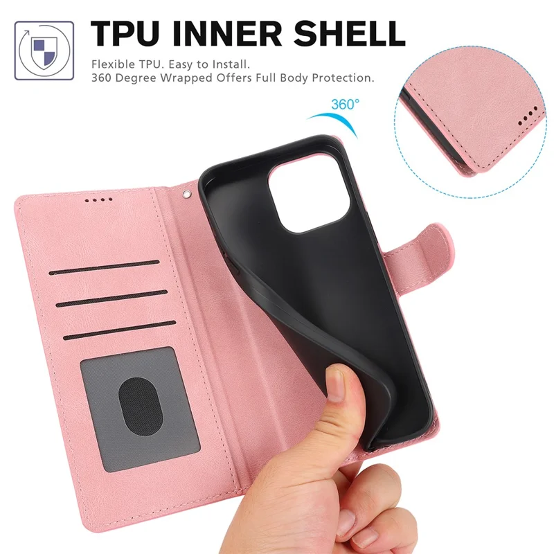 For iPhone 16 Case PU Leather Phone Cover Card Holder Magnetic Clasp Protective - Pink