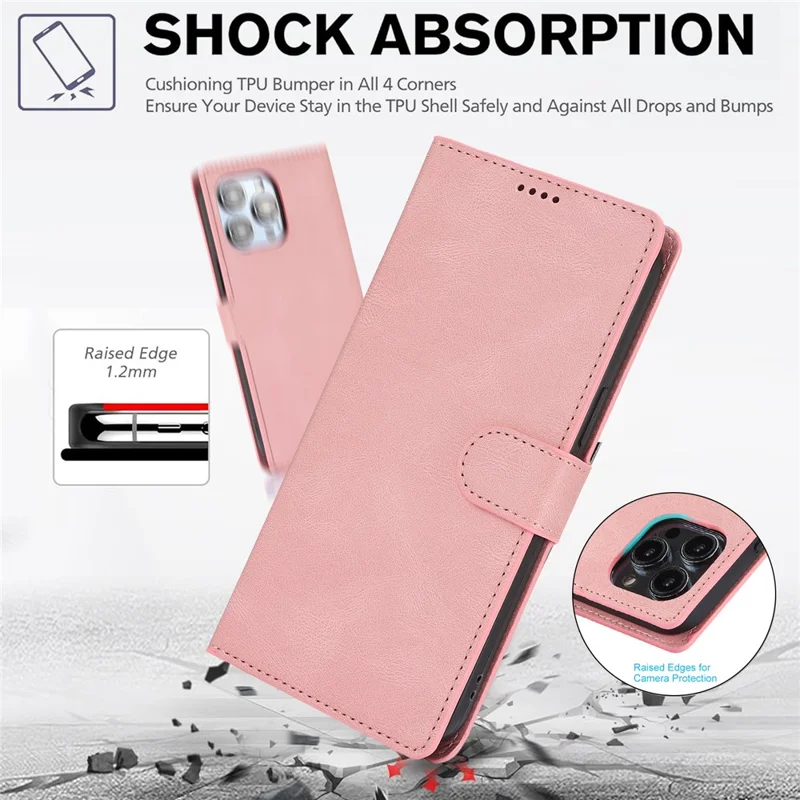 For iPhone 16 Case PU Leather Phone Cover Card Holder Magnetic Clasp Protective - Pink