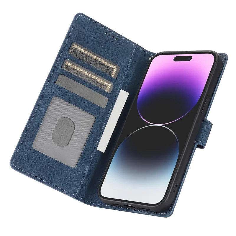 For iPhone 16 Plus Case PU Leather Wallet Phone Cover with Hand Strap - Blue