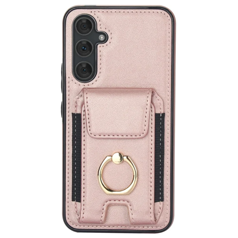 For Samsung Galaxy A14 5G / 4G Case Kickstand Card Bag Leather Coated TPU Phone Cover -  Rose Gold