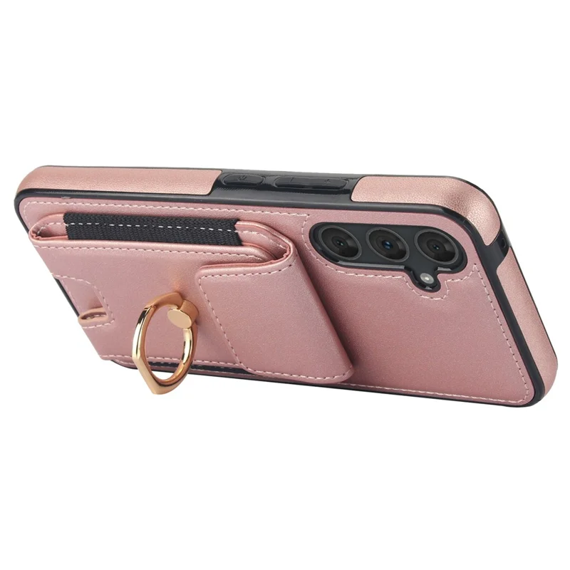 For Samsung Galaxy A14 5G / 4G Case Kickstand Card Bag Leather Coated TPU Phone Cover -  Rose Gold
