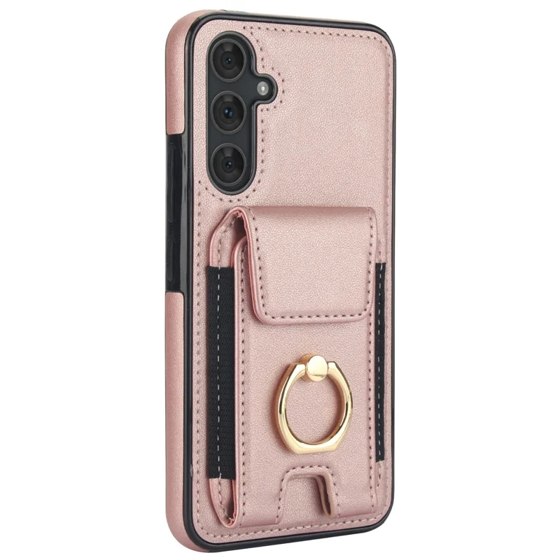 For Samsung Galaxy A14 5G / 4G Case Kickstand Card Bag Leather Coated TPU Phone Cover -  Rose Gold