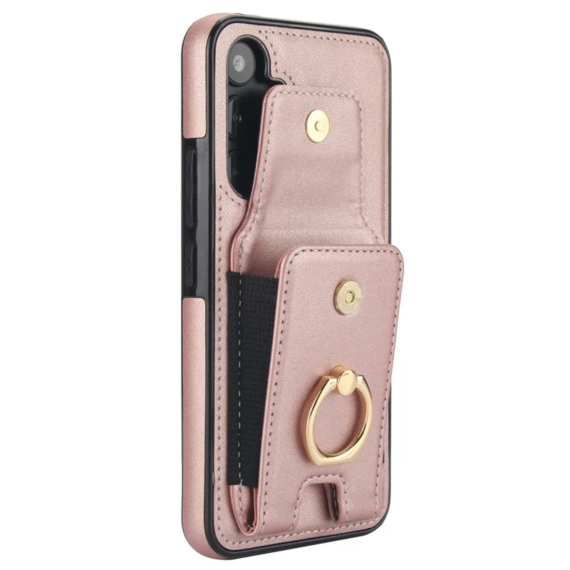 For Samsung Galaxy A14 5G / 4G Case Kickstand Card Bag Leather Coated TPU Phone Cover -  Rose Gold