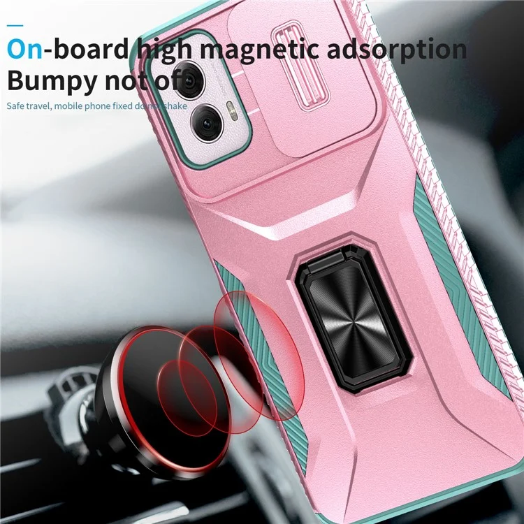 For Motorola Moto G Power (2024) Case TPU+PC Kickstand Phone Shell with Lens Cover - Pink+Grey Green