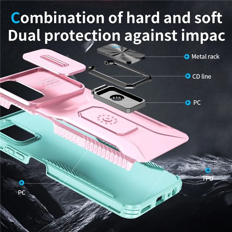 For Motorola Moto G Power (2024) Case TPU+PC Kickstand Phone Shell with Lens Cover - Pink+Grey Green