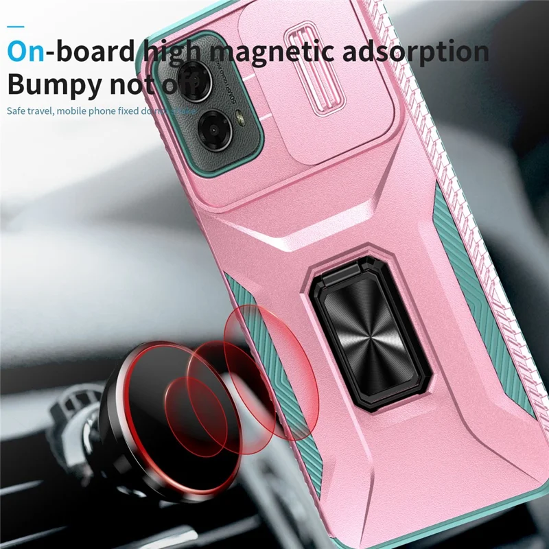 Per Motorola Moto G Play 5G (2024) / G 5G (2024) Custodia Supporto Kickstand PC+TPU Custodia per Telefono Protezione di Grado Militare per Lente - Rosa+Verde Grigio