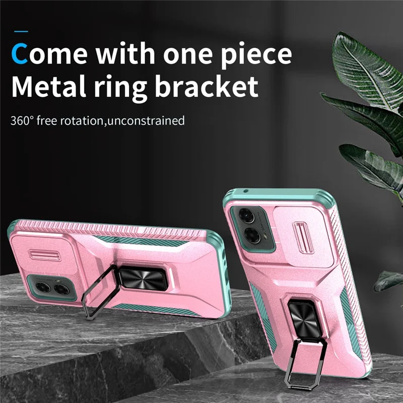 Per Motorola Moto G Play 5G (2024) / G 5G (2024) Custodia Supporto Kickstand PC+TPU Custodia per Telefono Protezione di Grado Militare per Lente - Rosa+Verde Grigio