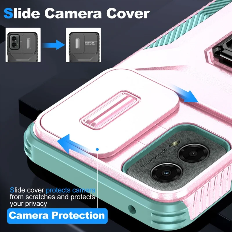 Per Motorola Moto G Play 5G (2024) / G 5G (2024) Custodia Supporto Kickstand PC+TPU Custodia per Telefono Protezione di Grado Militare per Lente - Rosa+Verde Grigio