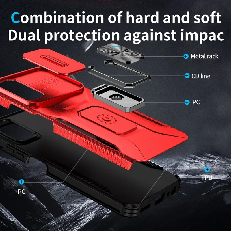 Para Motorola Moto G Play 5G (2024) / G 5G (2024) Funda con soporte Protección de grado militar Cubierta de teléfono PC+TPU - Rojo
